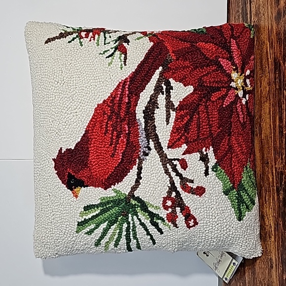 Sally Eckman Roberts Other - NWT Sally Eckman Roberts Winter Song Cardinal Bird Needlepoint Hook Pillow 16x16